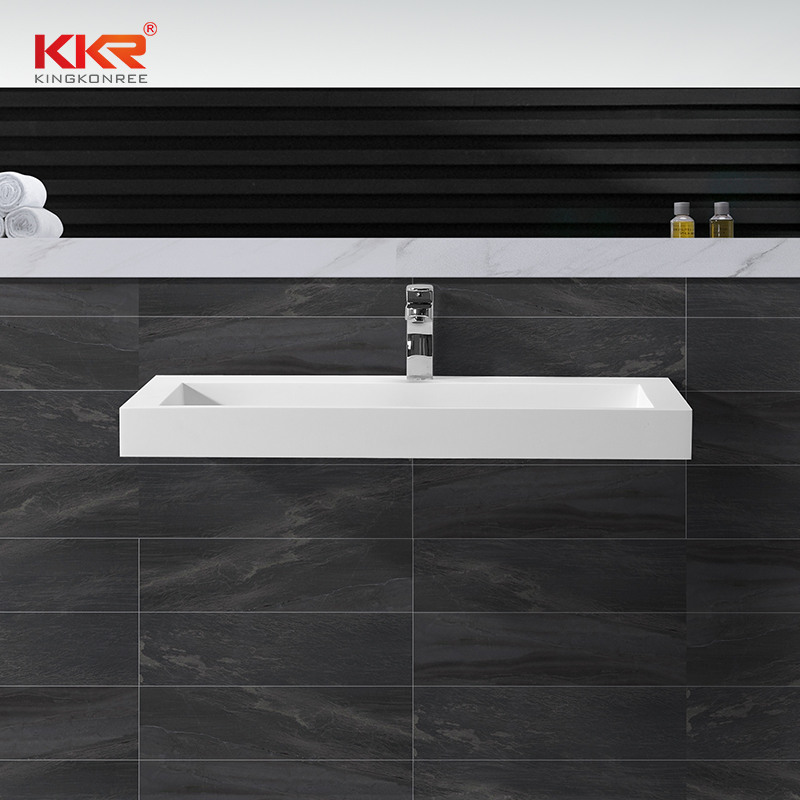 KingKonree Rectangle acrylic solid surface wall hung basin with slope design KKR-1262 Wall Mount Basin image18