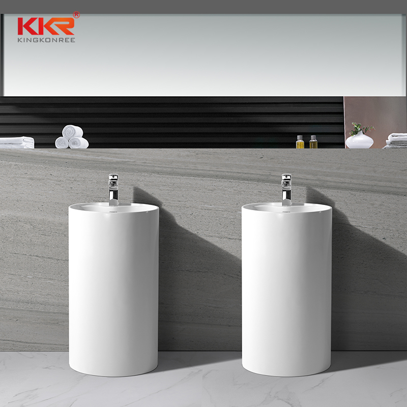 KingKonree KKR Freestanding Modern Design Solid Surface Stone Bathroom Pedestal Wash Basin With Stand KKR-1380 Freestanding Basin image14