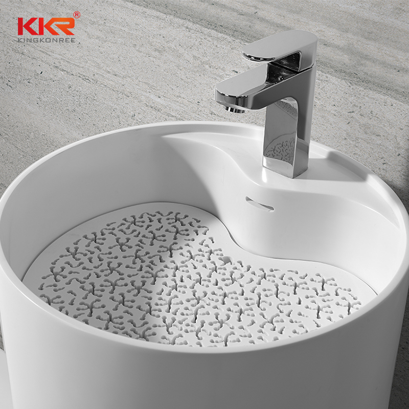 KingKonree KKR Freestanding Modern Design Solid Surface Stone Bathroom Pedestal Wash Basin With Stand KKR-1380 Freestanding Basin image14