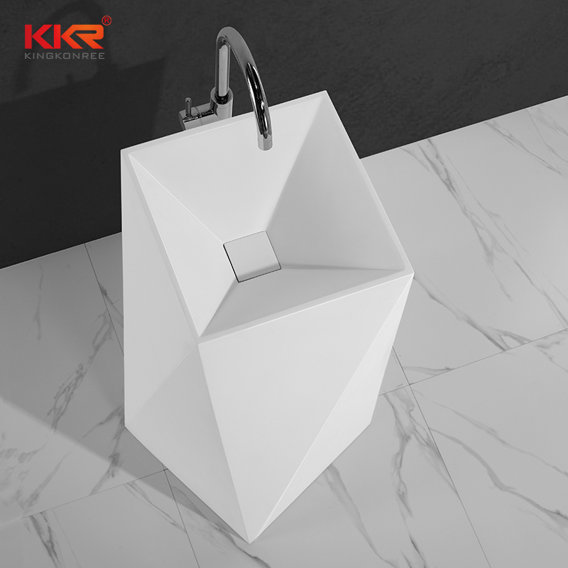 KingKonree Diamond design white marble acrylic solid surface bathroom wasn basin KKR-1387 Freestanding Basin image12