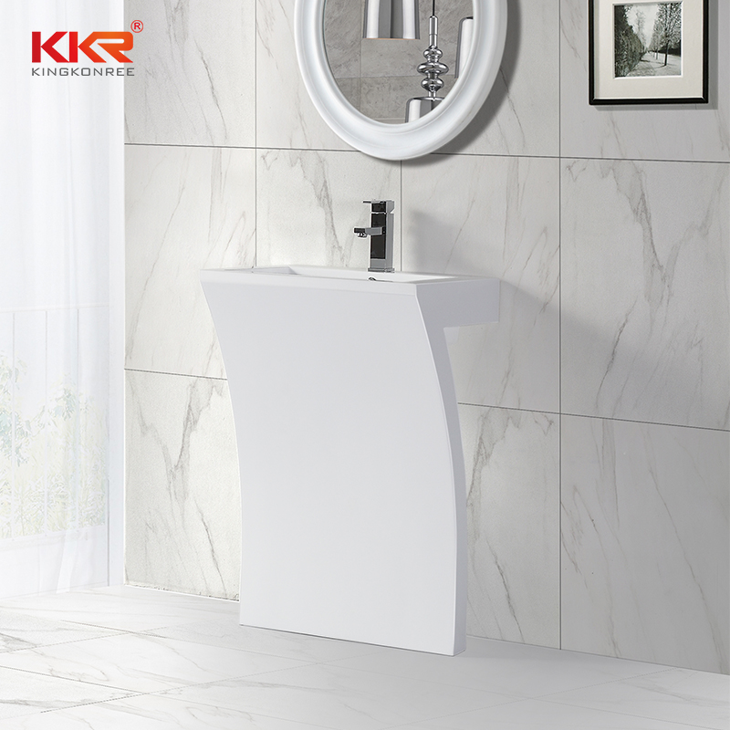 KingKonree 7 Shape unique design acrylic marble solid surface free standing wash basin KKR-1393 Freestanding Basin image11