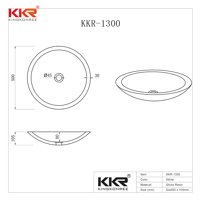 KingKonree Round Above Counter Wash Basin With 500mm Diameter KKR-1300 Above Counter Basin image4
