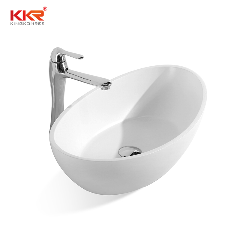 KingKonree White Marble Acrylic Solid Surface Above Counter Vessel Sink KKR-1307 Above Counter Basin image1